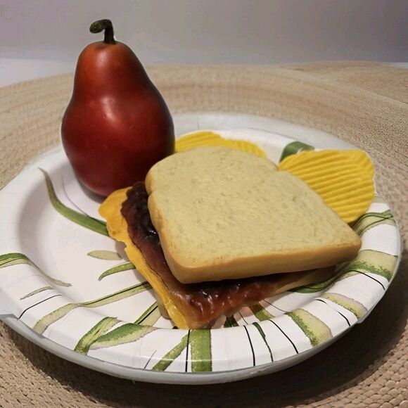Realistic Fake Play Food Peanut Butter &Jelly (PB J) SANDWICH Pear And Chips - Picture 1 of 6